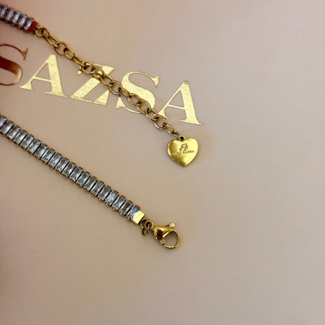 Zircone baguette gold plated stainless steel necklace