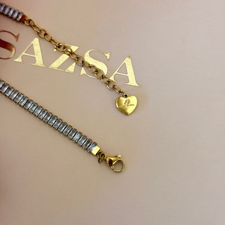 Zircone baguette gold plated stainless steel necklace