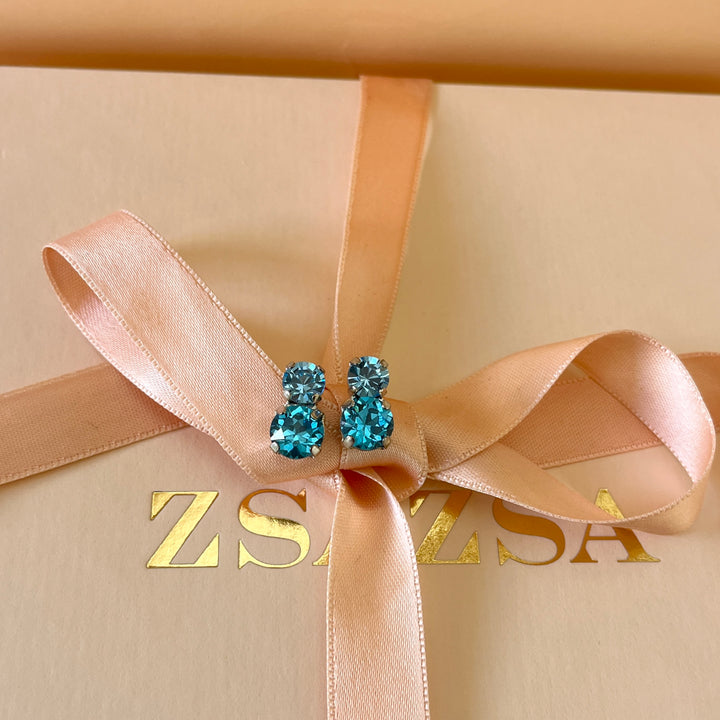 Turquoise double Swarovski crystals studs