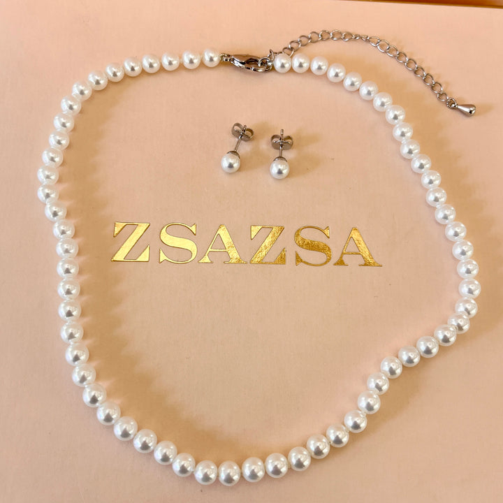White Mallorca pearls white gold plated set