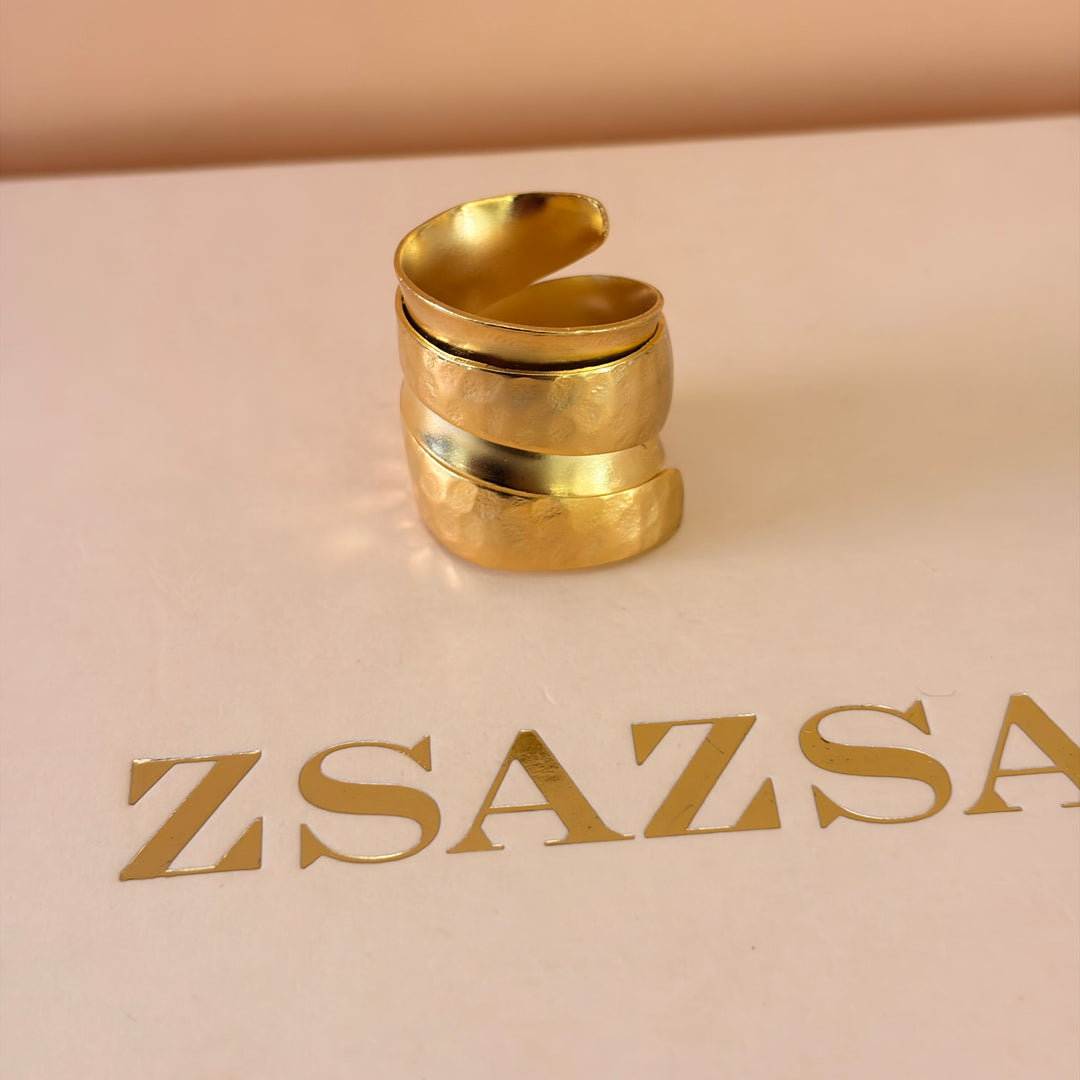 Handmade Wide Layered Ribbon Gold Ring | Gold Plated | ZsaZsa