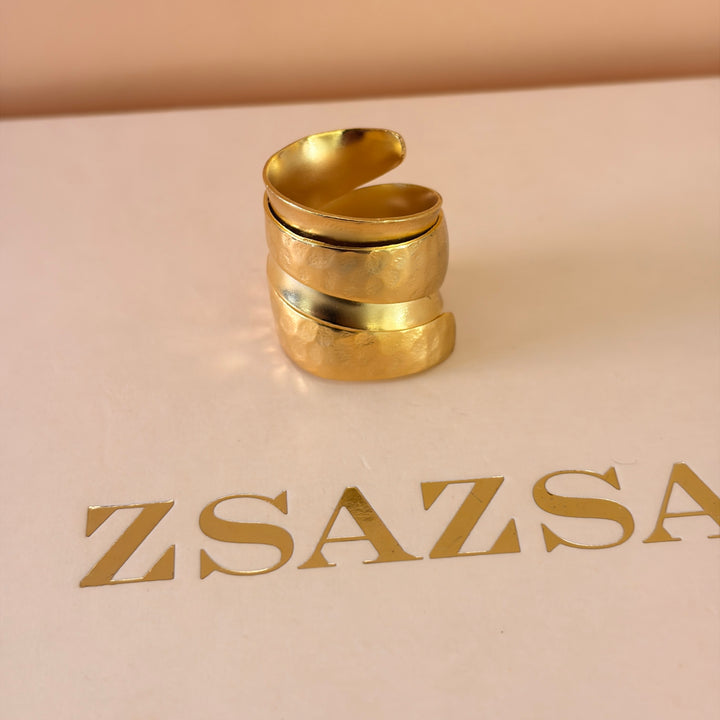 Handmade Wide Layered Ribbon Gold Ring | Gold Plated | ZsaZsa