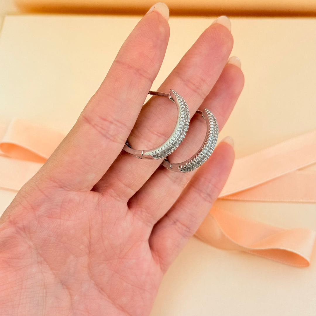 Baguette zircone silver hoops