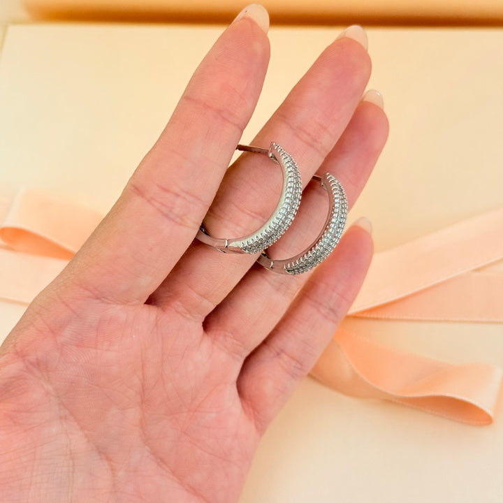 Baguette zircone silver hoops