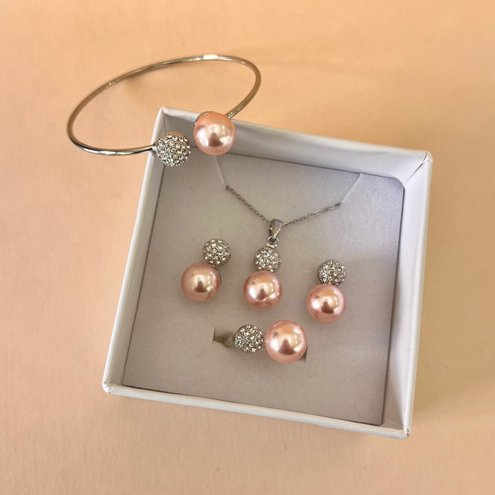 Pink pearl white gold plated set