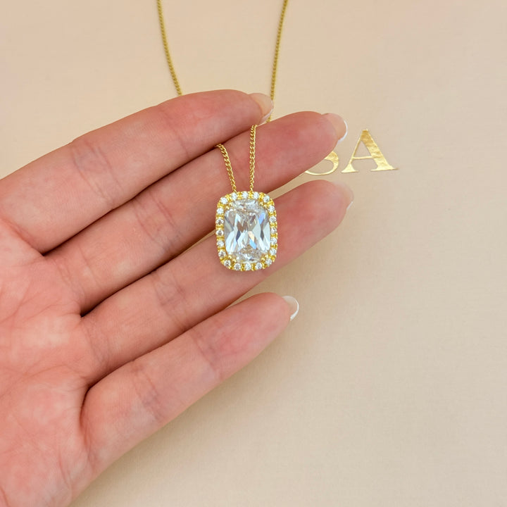 Zircone Rectangular gold plated pendant & bracelet