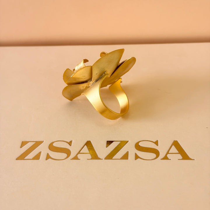 Handmade Detailed Flower Gold Ring | Gold Plated | ZsaZsa