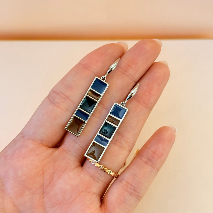 Brown and blue enamel silver hooks