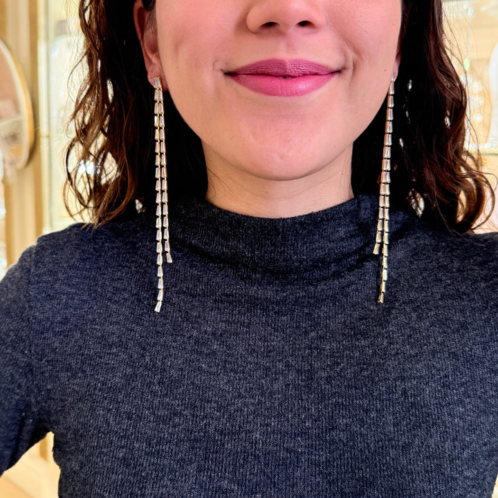 Baguette long zircone gold plated earrings
