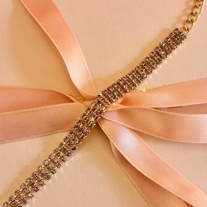 3 rows mauve Swarovski crystals bracelet