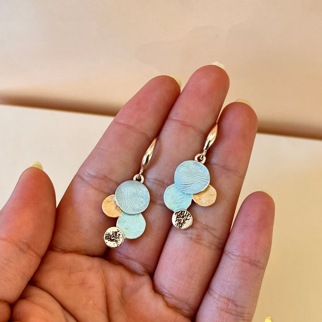 Enamel light blue, light turquoise and rose gold hook earrings