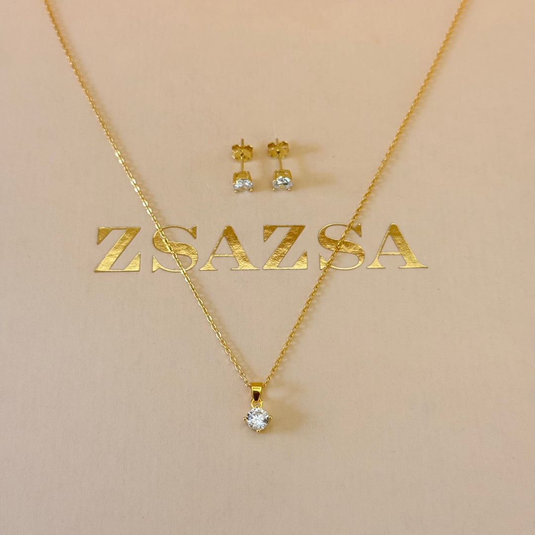 Solitaire zircone sterling silver gold plated set