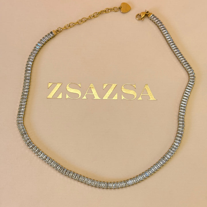 Zircone baguette gold plated stainless steel necklace