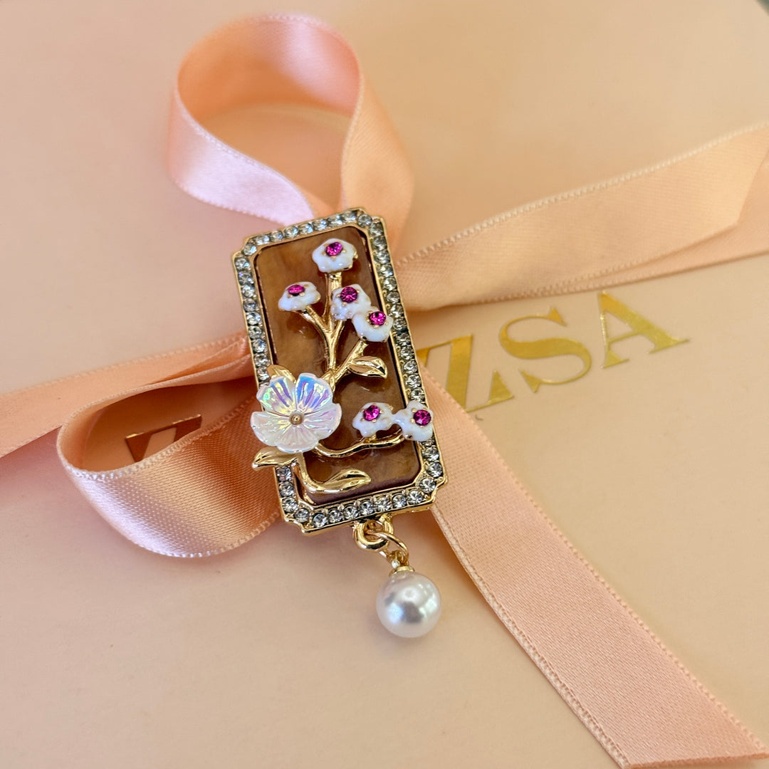 Vintage Floral Pearl Drop Brooch