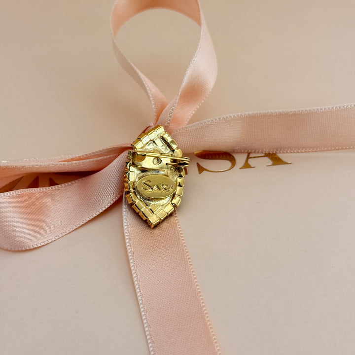 Marquise green preciosa crystals gold plated brooch