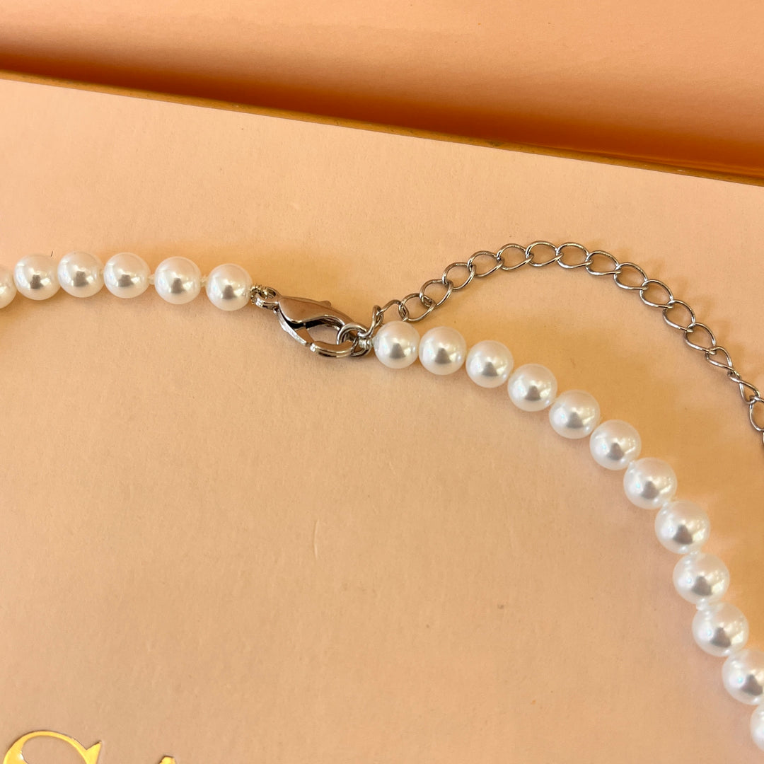 White Mallorca pearls white gold plated set