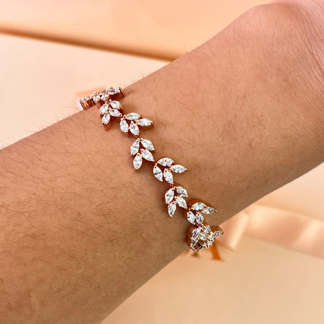 Marquise zircone rose gold plated earrings and bracelet