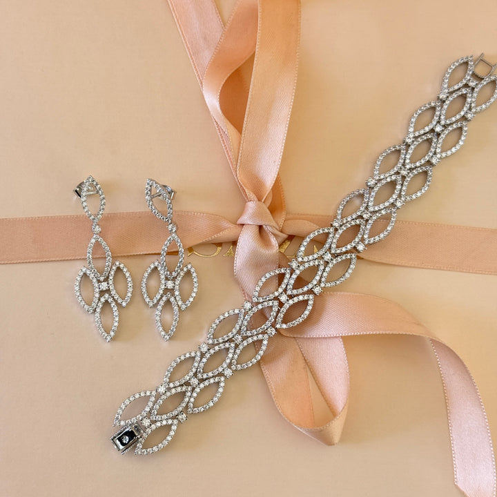 Marquise zircone silver earrings and bracelet