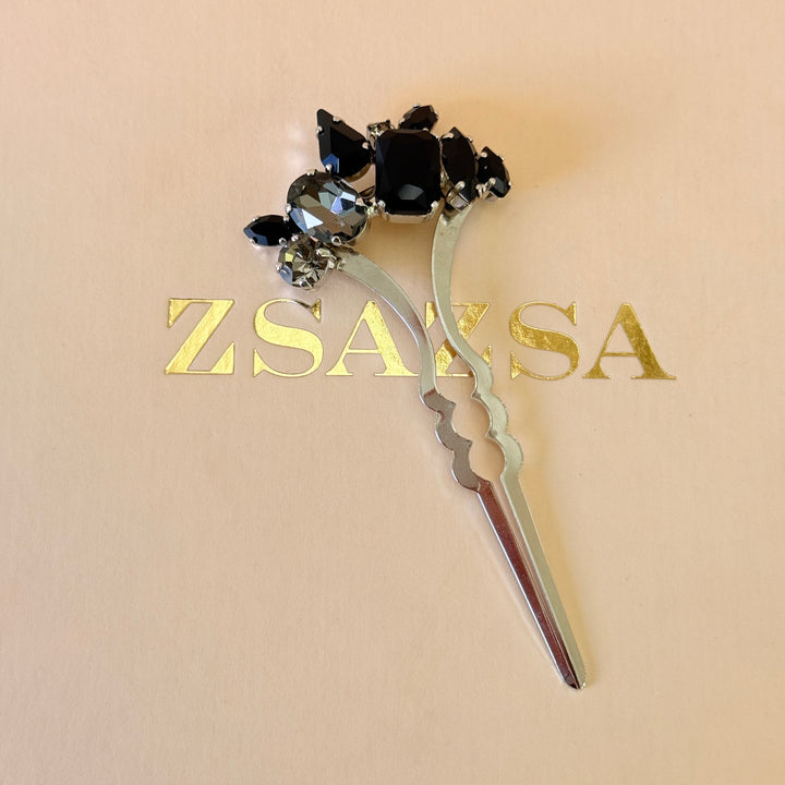 Preciosa crystals black and grey silver hair pin