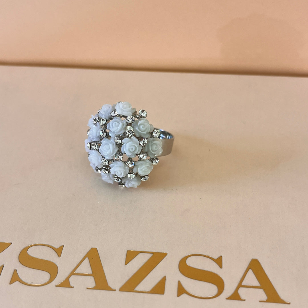 Swarovski crystals and roses white gold plated earrings and ring