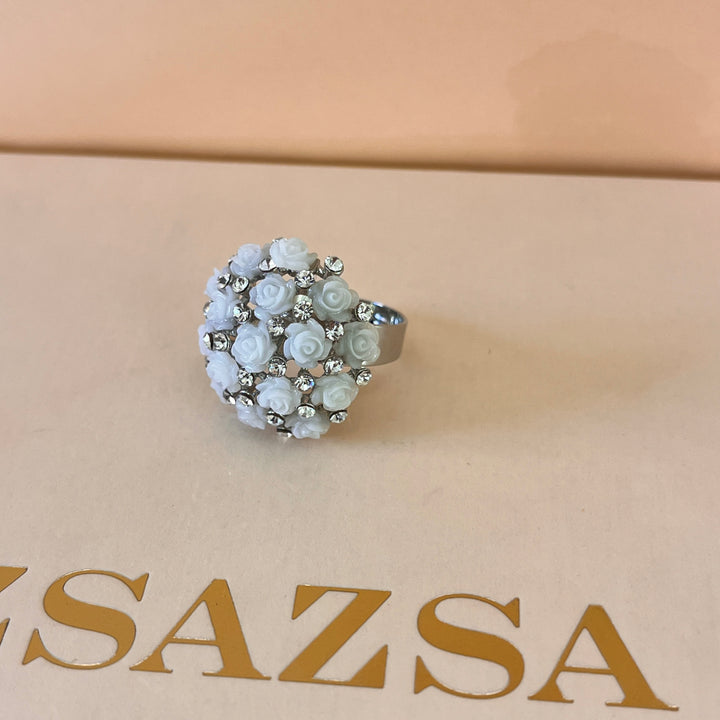 Swarovski crystals and roses white gold plated earrings and ring