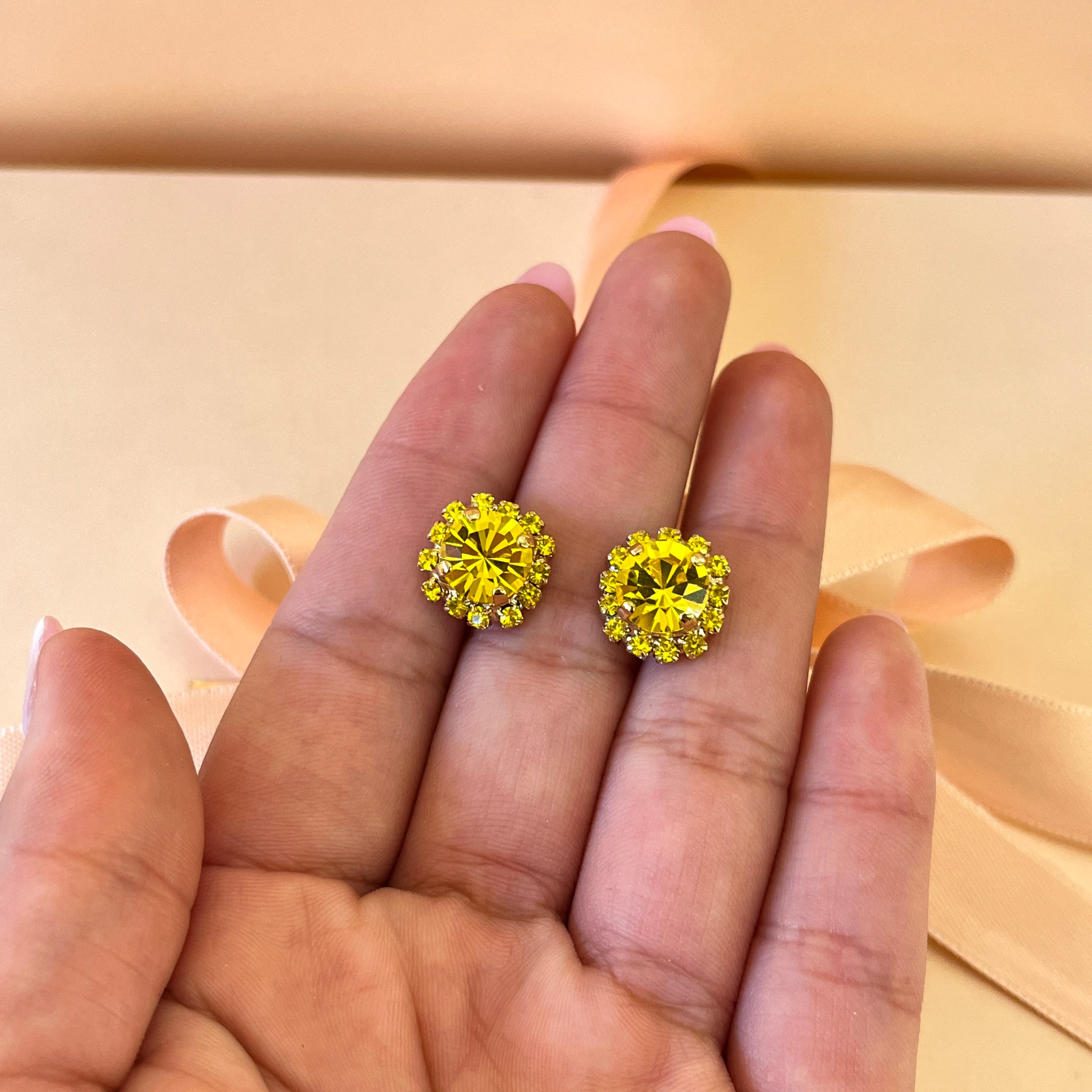 Yellow Swarovski crystals studs