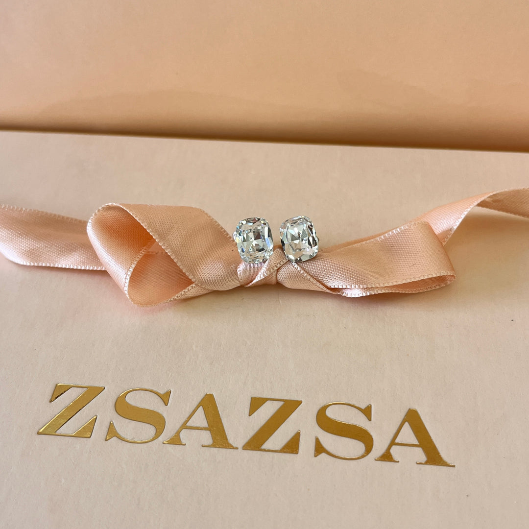 Swarovski crystals medium rectangular white gold plated studs