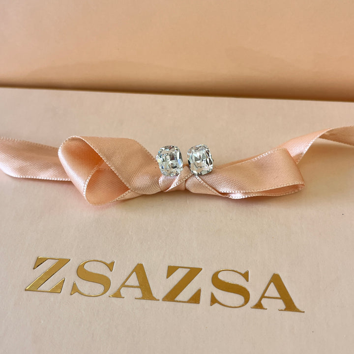 Swarovski crystals medium rectangular white gold plated studs