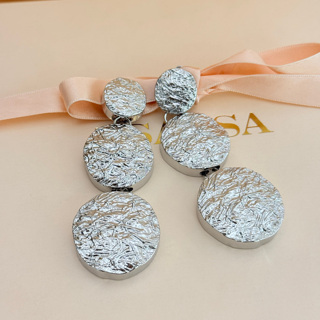 Plain chunky long texture silver clip on earrings