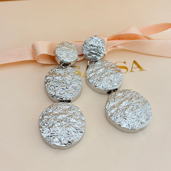 Plain chunky long texture silver clip on earrings