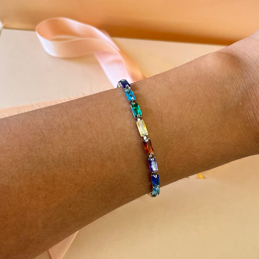 Rectangular multicolour zircone bracelet