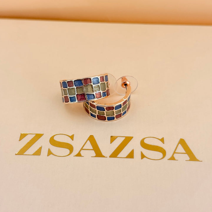Brick Red, Blue & Bronze Rose Gold Plated Enamel Set