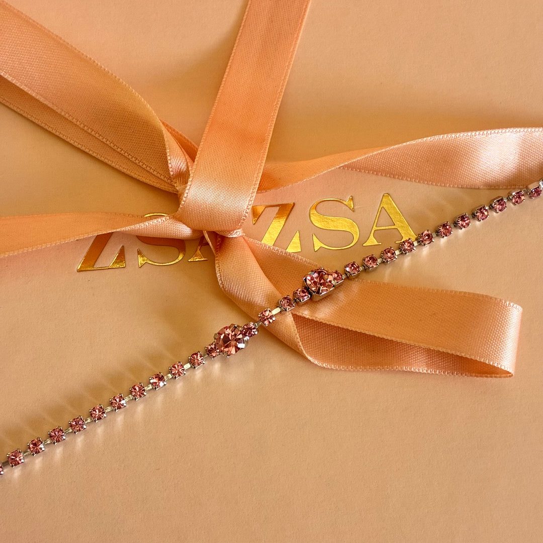 Pink Swarovski crystal silver bracelet