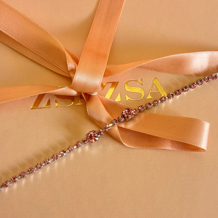 Pink Swarovski crystal silver bracelet