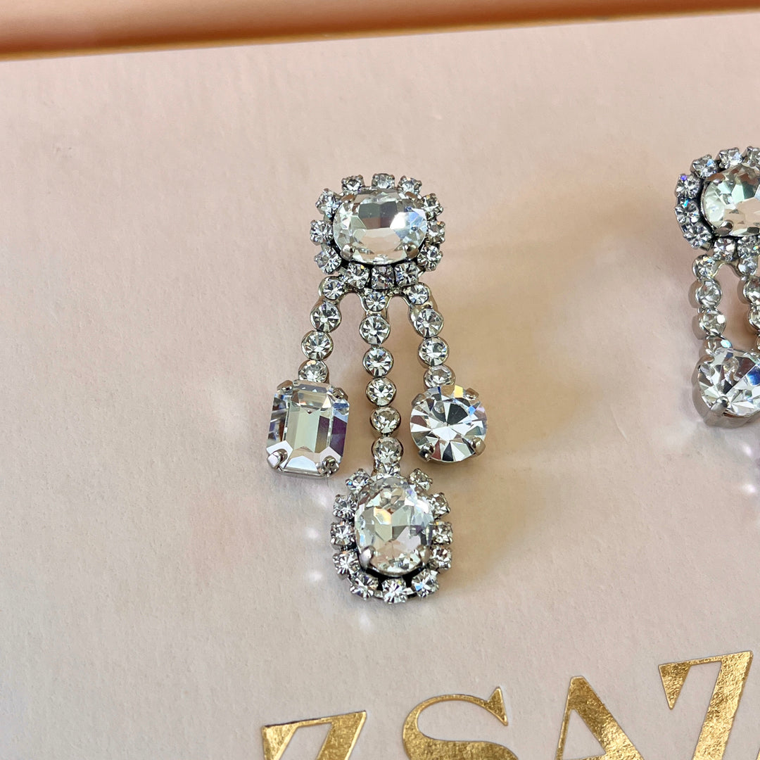 Swarovski crystals mix of shapes white gold plated earrings