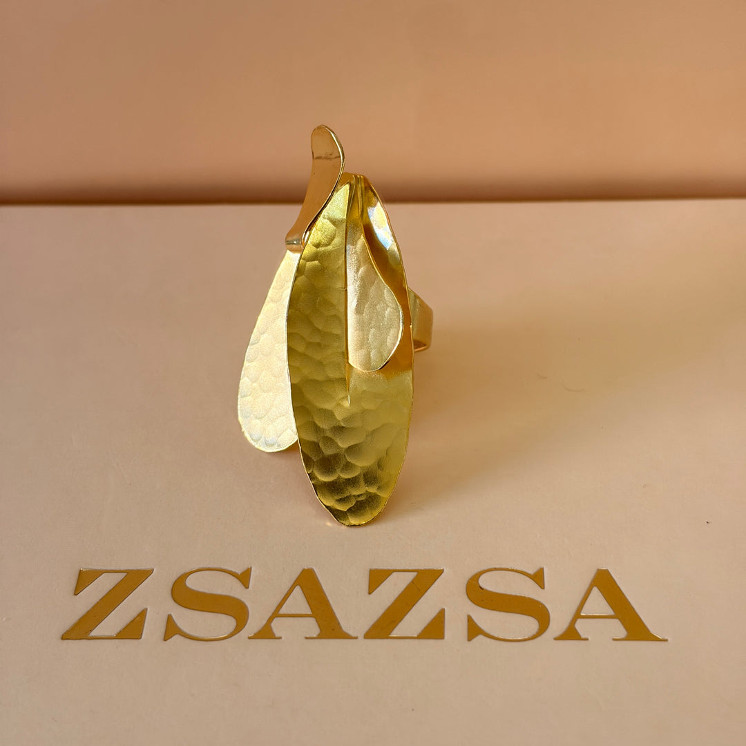 Handmade Statement Abstract Petal Gold Ring | Gold Plated | ZsaZsa