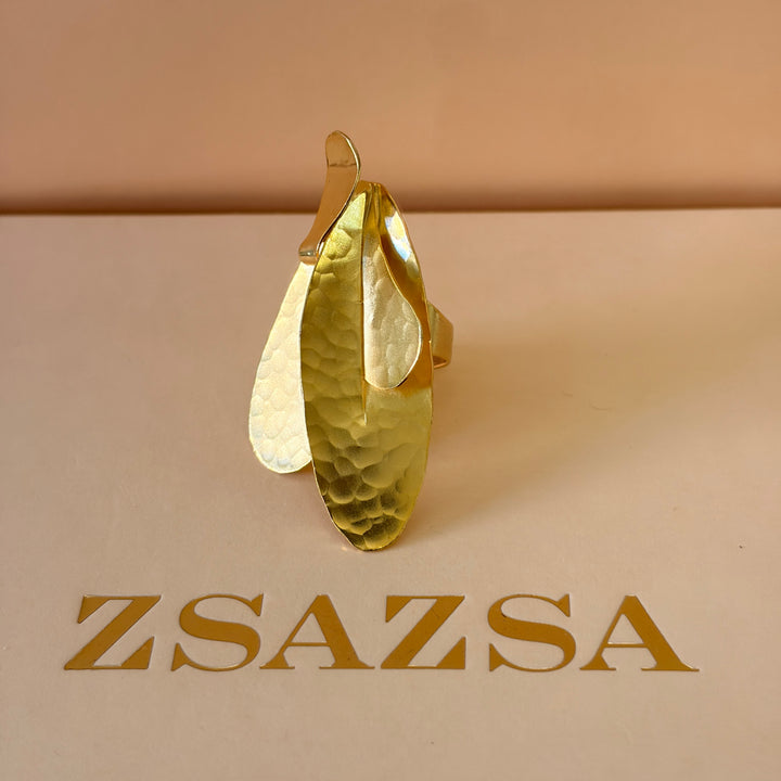 Handmade Statement Abstract Petal Gold Ring | Gold Plated | ZsaZsa