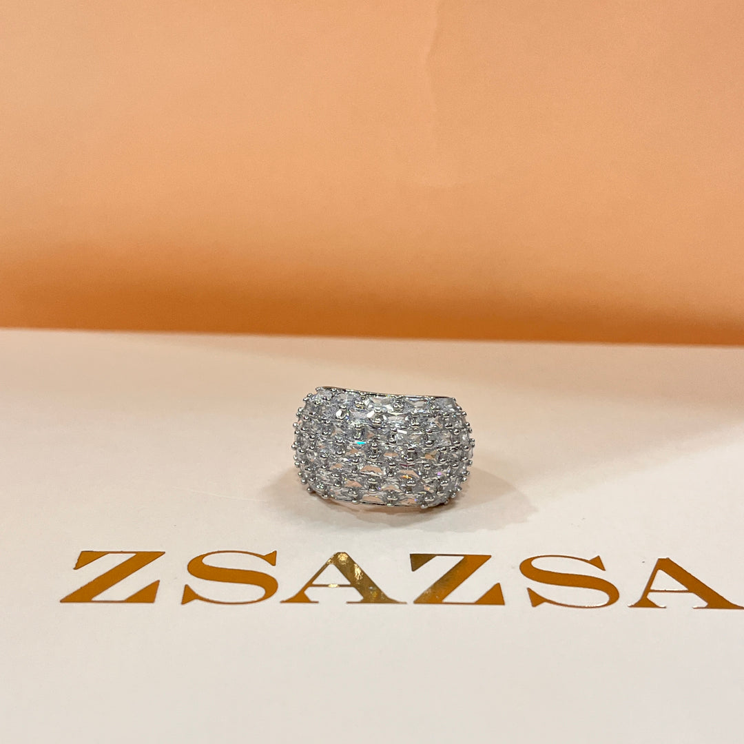 Zircone baguette white gold plated band ring