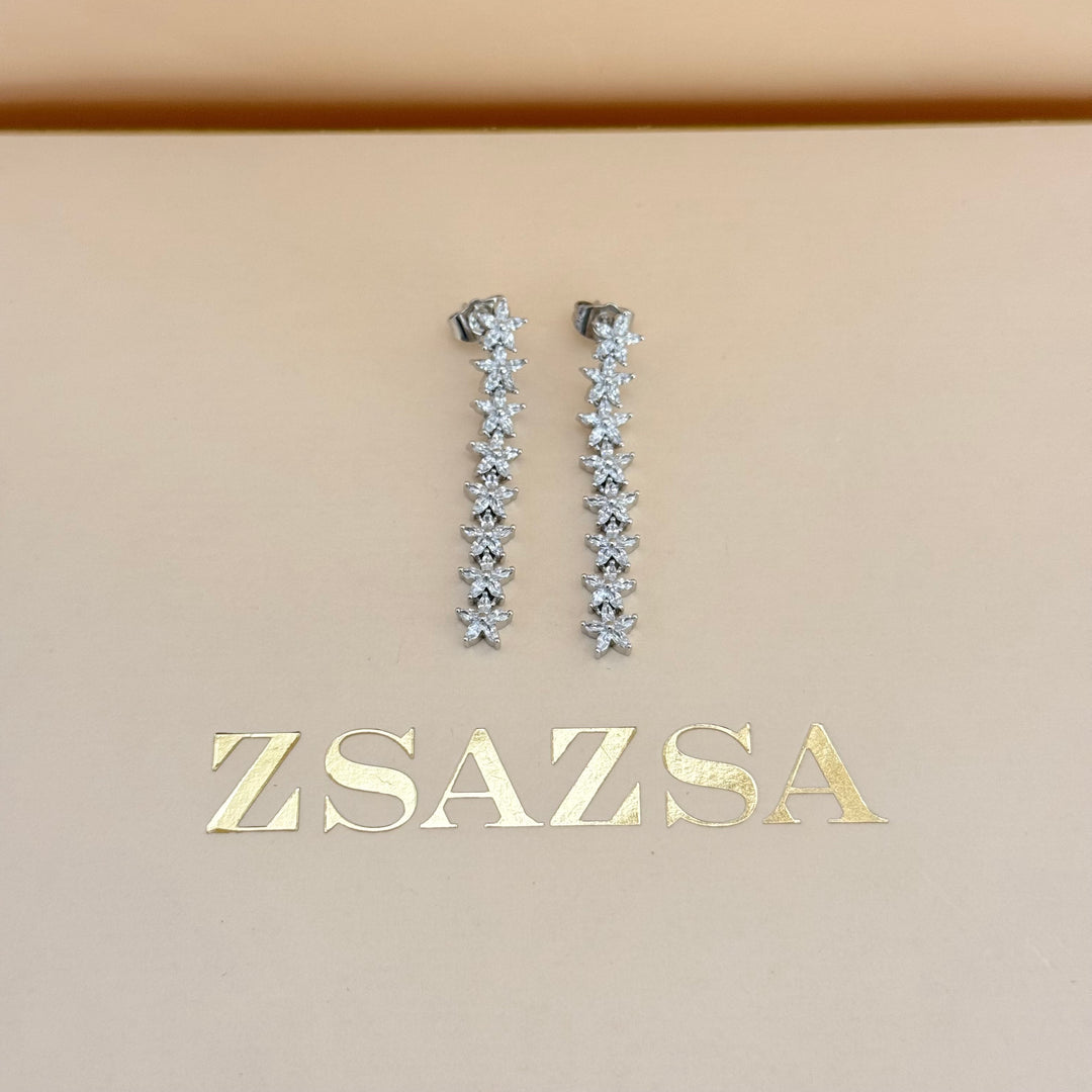 Dainty flower zircone silver earrings and bracelet