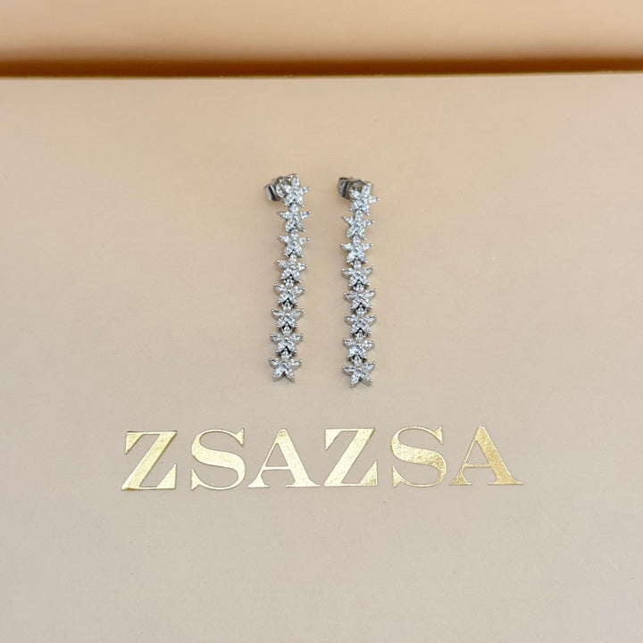 Dainty flower zircone silver earrings and bracelet