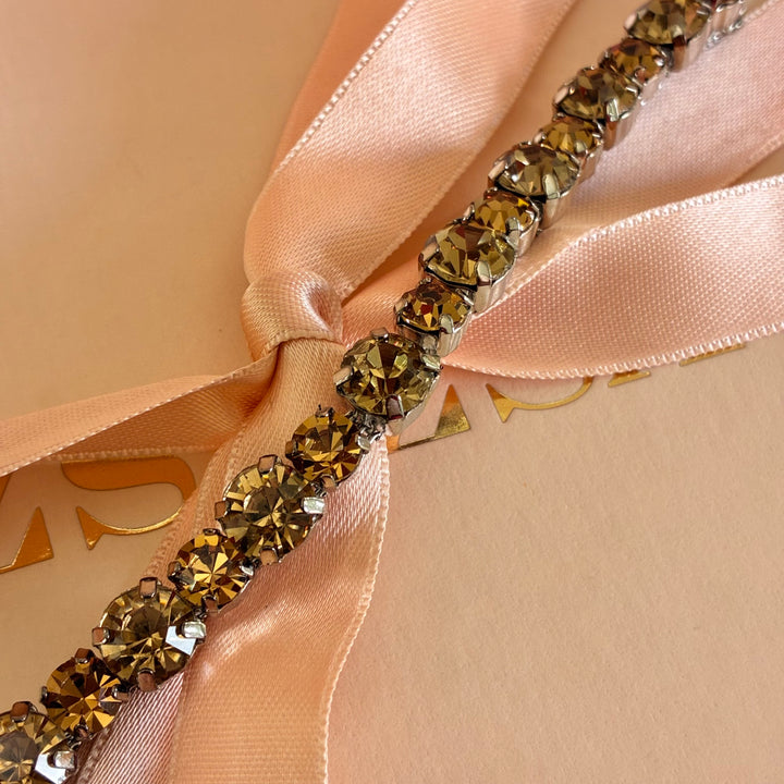 Bronze Swarovski crystals silver bracelet