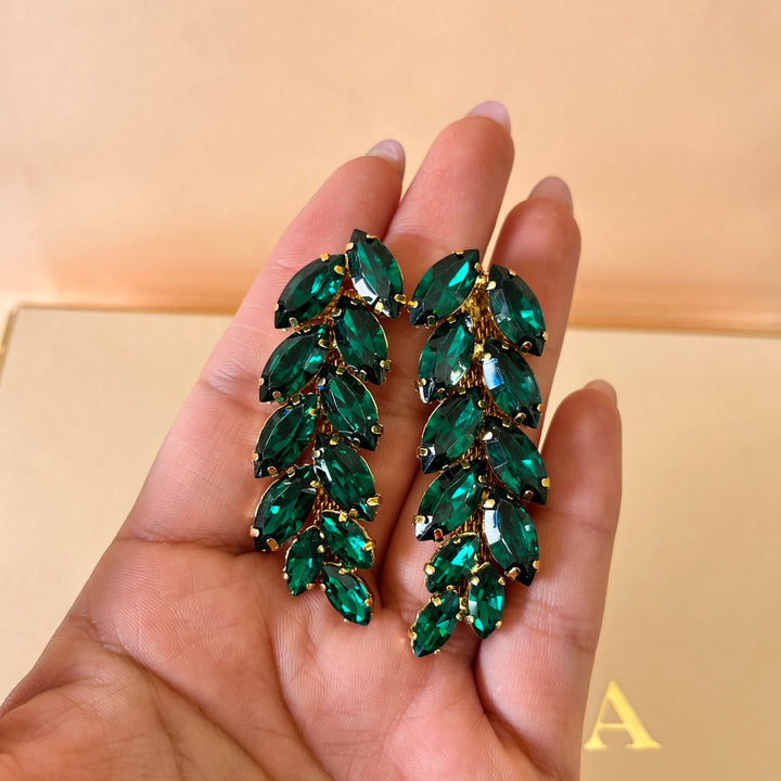 Dark green marquise preciosa crystals earrings