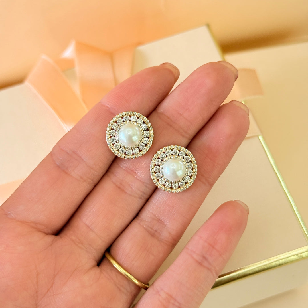 Classic pearl zircone sterling silver gold plated studs
