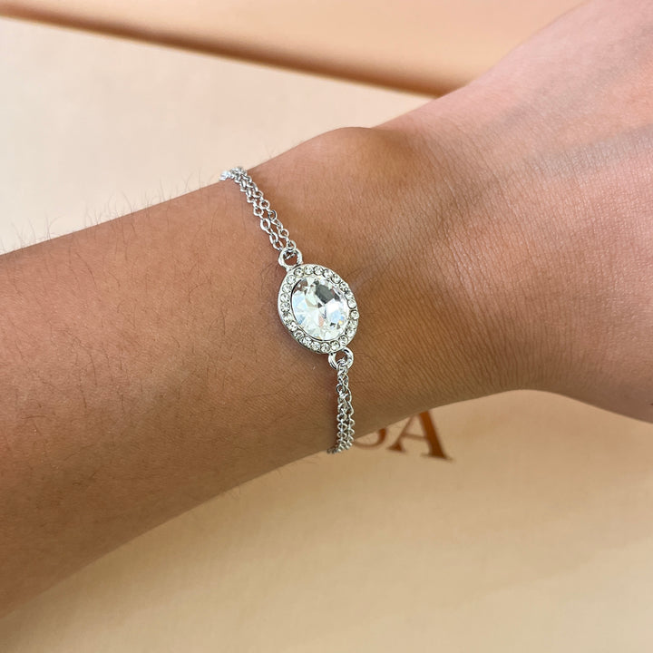 Swarovski crystals oval white gold plated pendant and bracelet