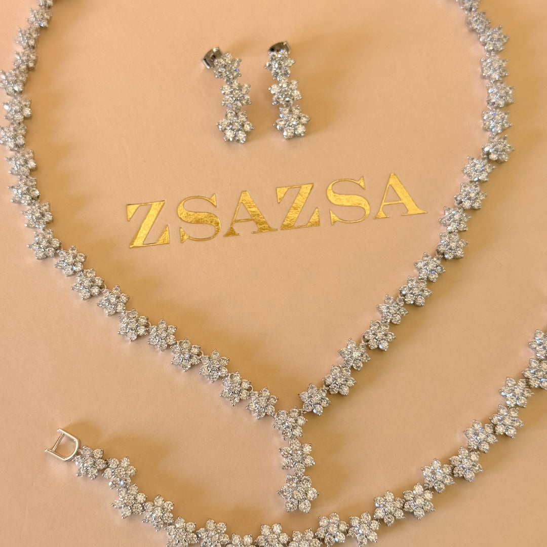 Flower zircone silver set