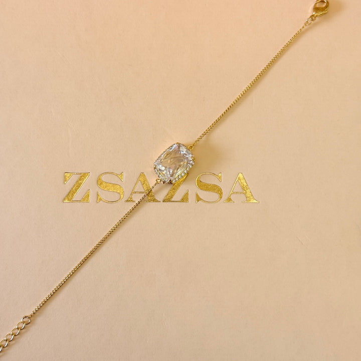 Rectangular zircone gold plated pendant set