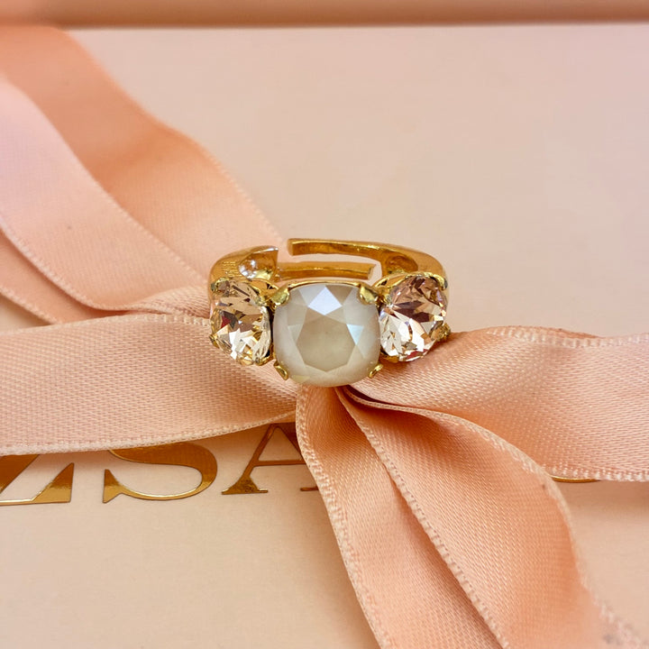 Peach Swarovski crystals gold plated ring