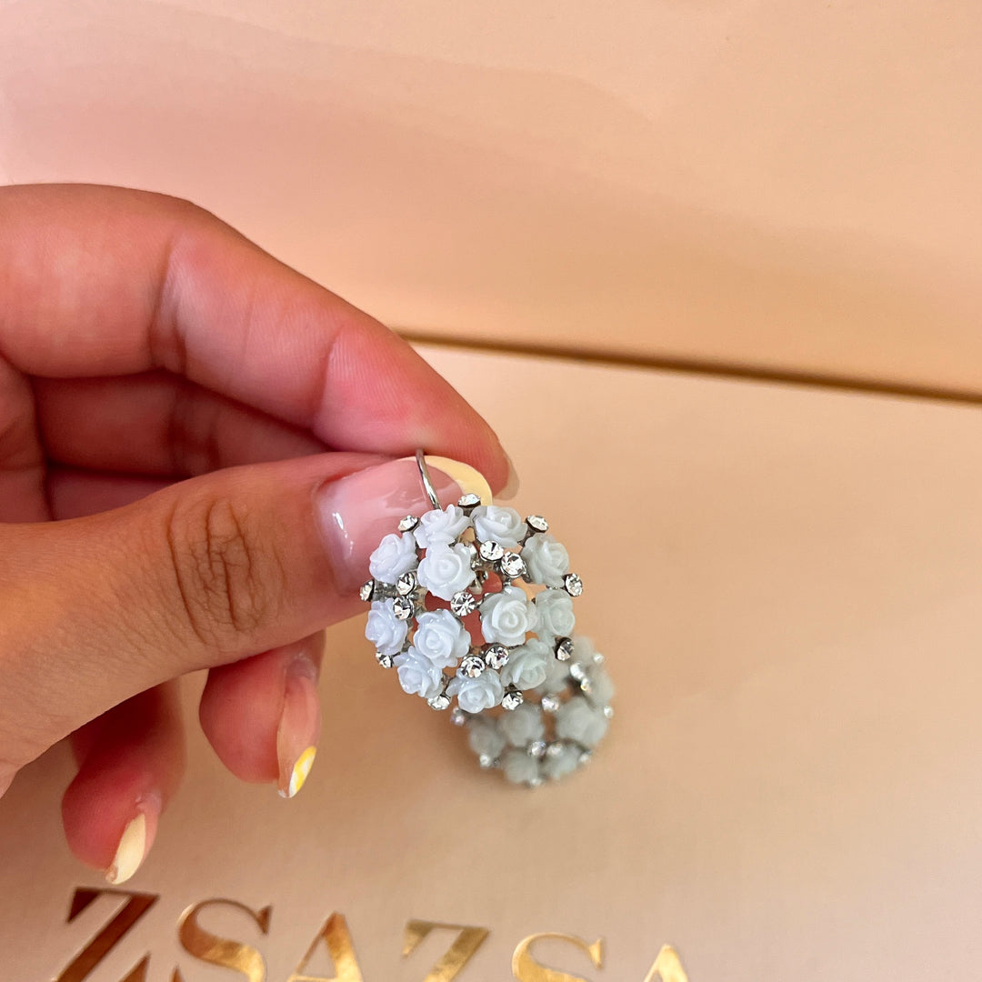 Swarovski crystals and roses white gold plated earrings and ring
