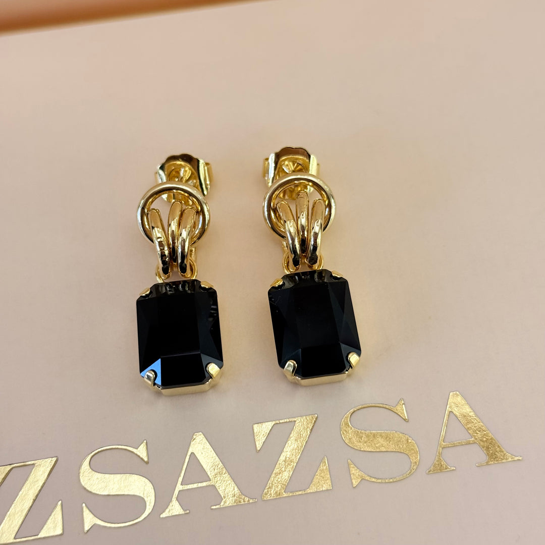 Rectangular black Swarovski crystals gold plated set
