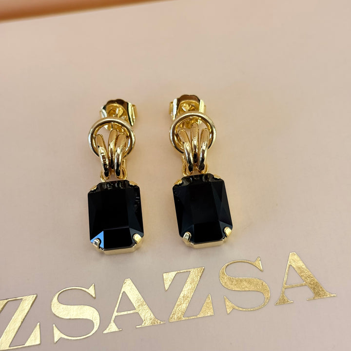 Rectangular black Swarovski crystals gold plated set